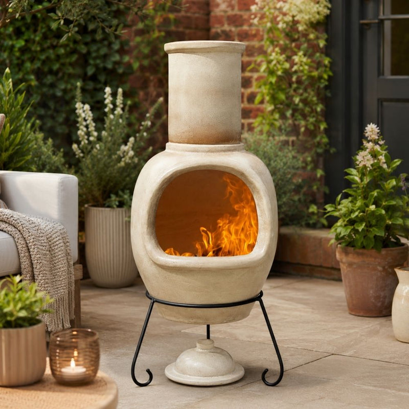 Gardeco Asteria Clay Chimenea XL in Glazed Cappucino – FirePit.co.uk