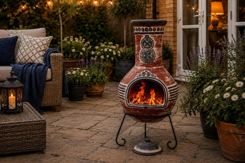 Gardeco Azteca XL Mexican Chimenea in Rustic Red and Grey