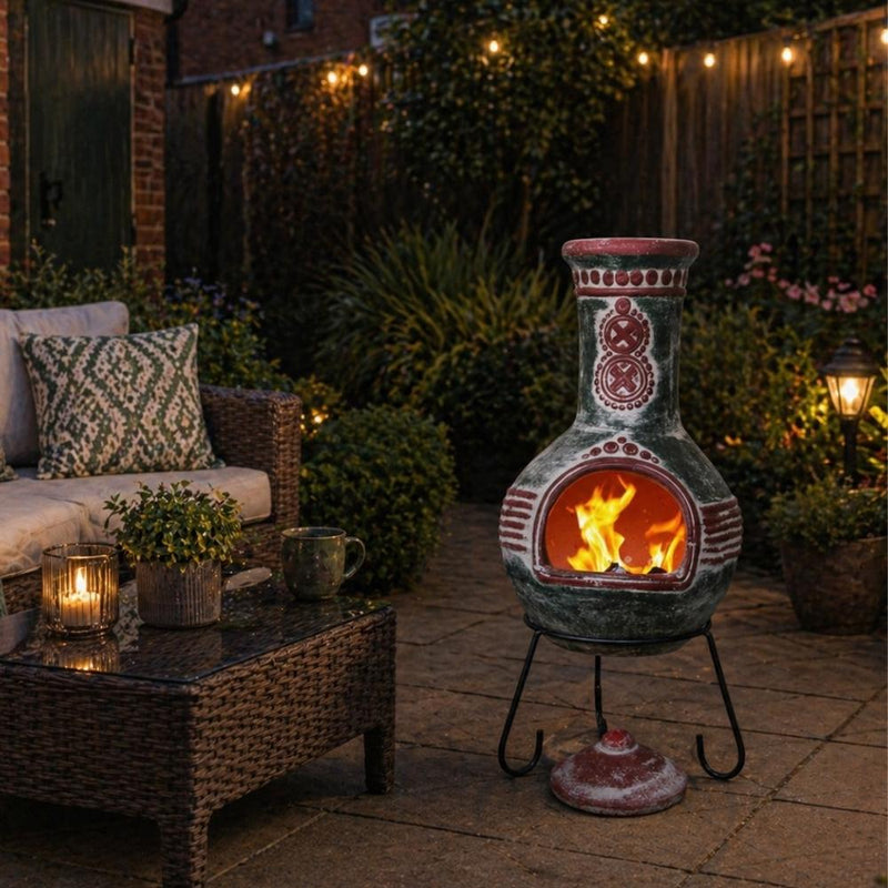 Gardeco Azteca XL Mexican Chimenea in Green and Red – FirePit.co.uk