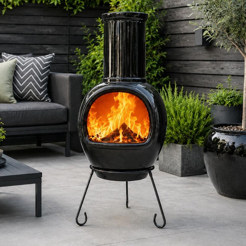 Gardeco Asteria Clay Chimenea XL in Glazed Black – FirePit.co.uk