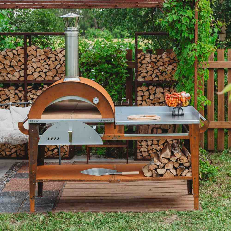 GrillSymbol Pizzo XL Set Wood Fired Pizza Oven with Stand and Side