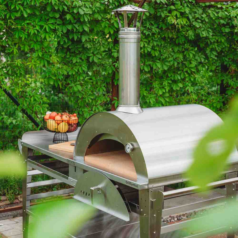 GrillSymbol PizzoXLSetInox Wood Fired Pizza Oven with Stand and Sid