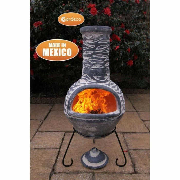 Gardeco Olas Mexican Clay Chimenea Blue / Grey in Large and XLarge