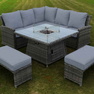 Grey corner gas fire pit table