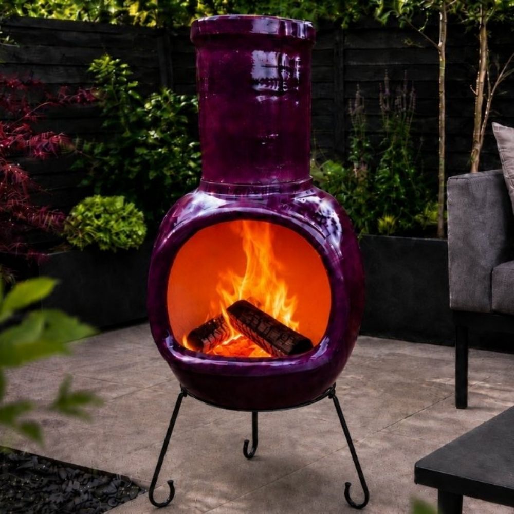 Gardeco Asteria XL Chimenea in Glazed Purple, including lid