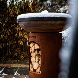 Bonfeu BonBiza Open Plancha Grill Corten Steel with lid in snow