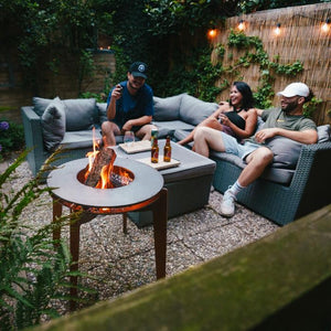 Corten steel fire pit and plancha