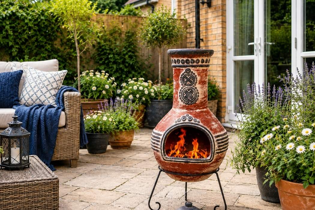 Gardeco Azteca XL Mexican Chimenea in Rustic Red and Grey
