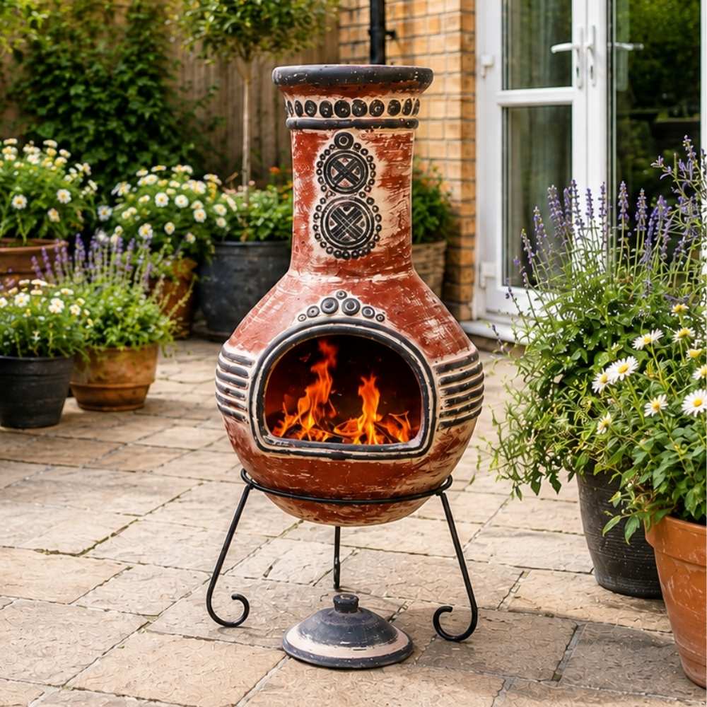 Gardeco Azteca XL Mexican Chimenea in Rustic Red and Grey