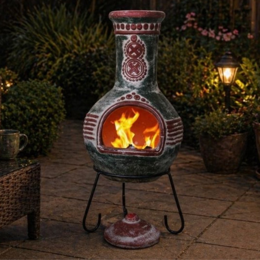 Gardeco Azteca XL Mexican Chimenea in Green and Red – FirePit.co.uk