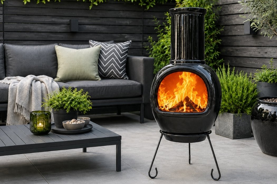 Chimenea Clay Asteria Gardeco ＊igita＊ XL FirePit.co.uk – Black Glazed in 小物入れ