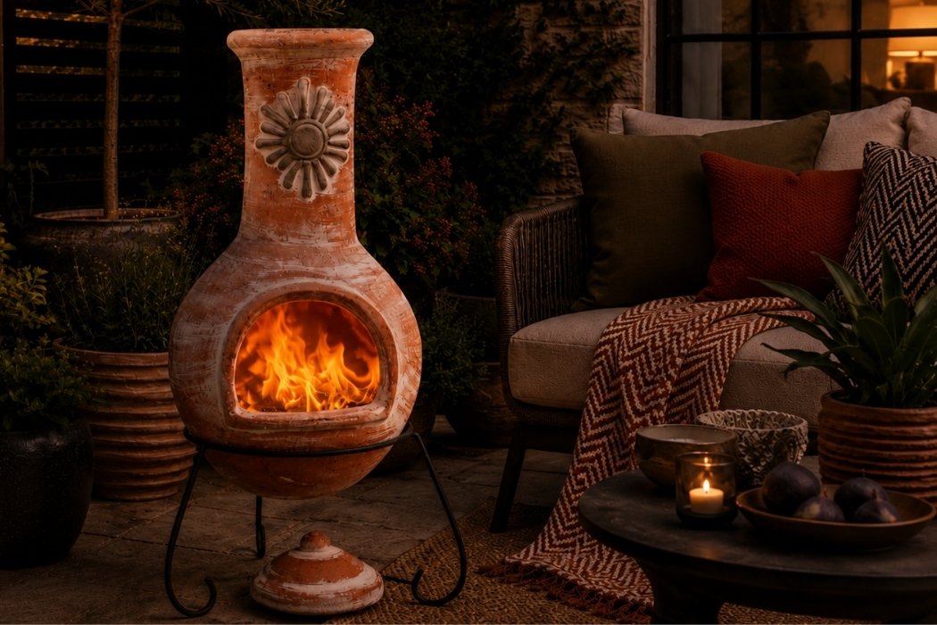 Gardeco Sol Mexican Clay Chimenea Rustic Orange in Large and