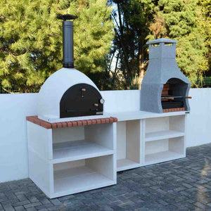 Outdoor kitchen. Pizza ove and Charcoal BBQ.