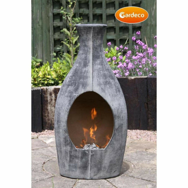 Gardeco Chimenea Gardeco Botella Mexican Clay Chimenea in Charcoal Grey