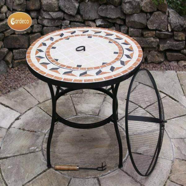 Gardeco Fire Pit Table Grey Gardeco Fire Bowl Table with Tile Mosaic inc BBQ Grill and Matching Closing Lid
