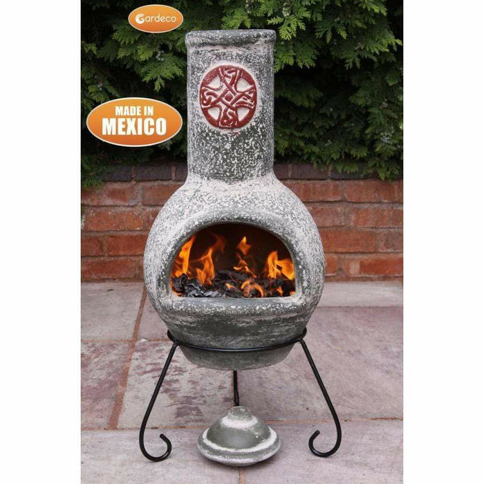Gardeco Cruz Large Mexican Clay Chimenea in Green with Stand