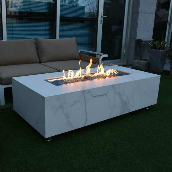 Elementi Fire Gas Fire Pit Carrara Marble Porcelain Fire Table