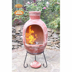Gardeco Chimenea RED Gardeco Egg shaped Mexican Clay Chimenea BBQ in Red and Grey