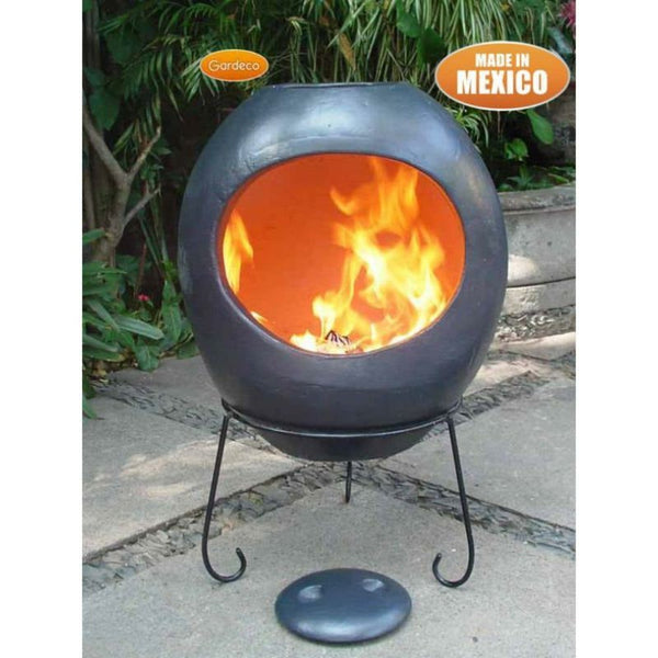 Gardeco Chimenea Gardeco Ellipse XL Mexican Clay Chimenea with Glazed Effect in Charcoal Grey