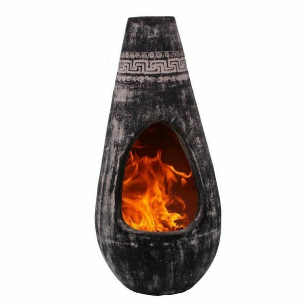 Gardeco Chimenea CHARCOAL GREY Gota Chim-Art Large with Azteca Frieze, original Mexican Chimenea in Charcoal and Light Grey