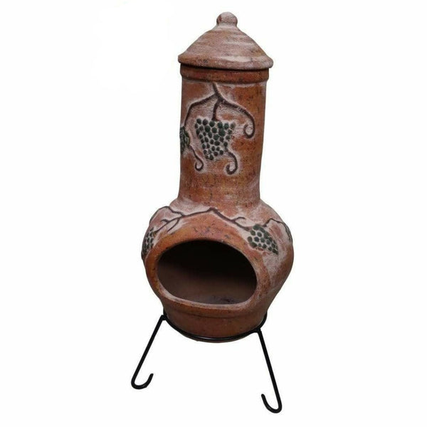 Gardeco Chimenea Gardeco Large Mexican Grapes Clay Chimenea in Rustic Orange, inc Stand and Lid