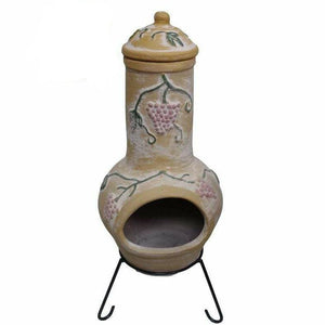 Gardeco Chimenea Gardeco Mexican Grapes Clay Chimenea in Yellow, inc Stand and Lid