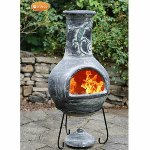 Gardeco Chimenea Gardeco Iguana Mexican Clay Chimenea Extra Large in Grey inc Stand and Lid