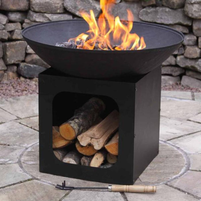Gardeco Isla Large Fire Pit Cast Iron with Log Store
