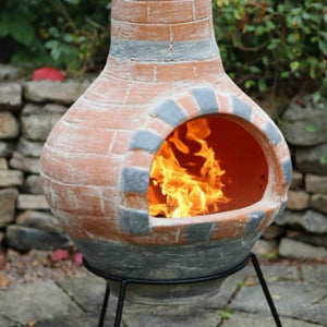 Gardeco Chimenea Gardeco Jumbo Ladrillo Mexican Clay Chimenea in Oranage & Grey