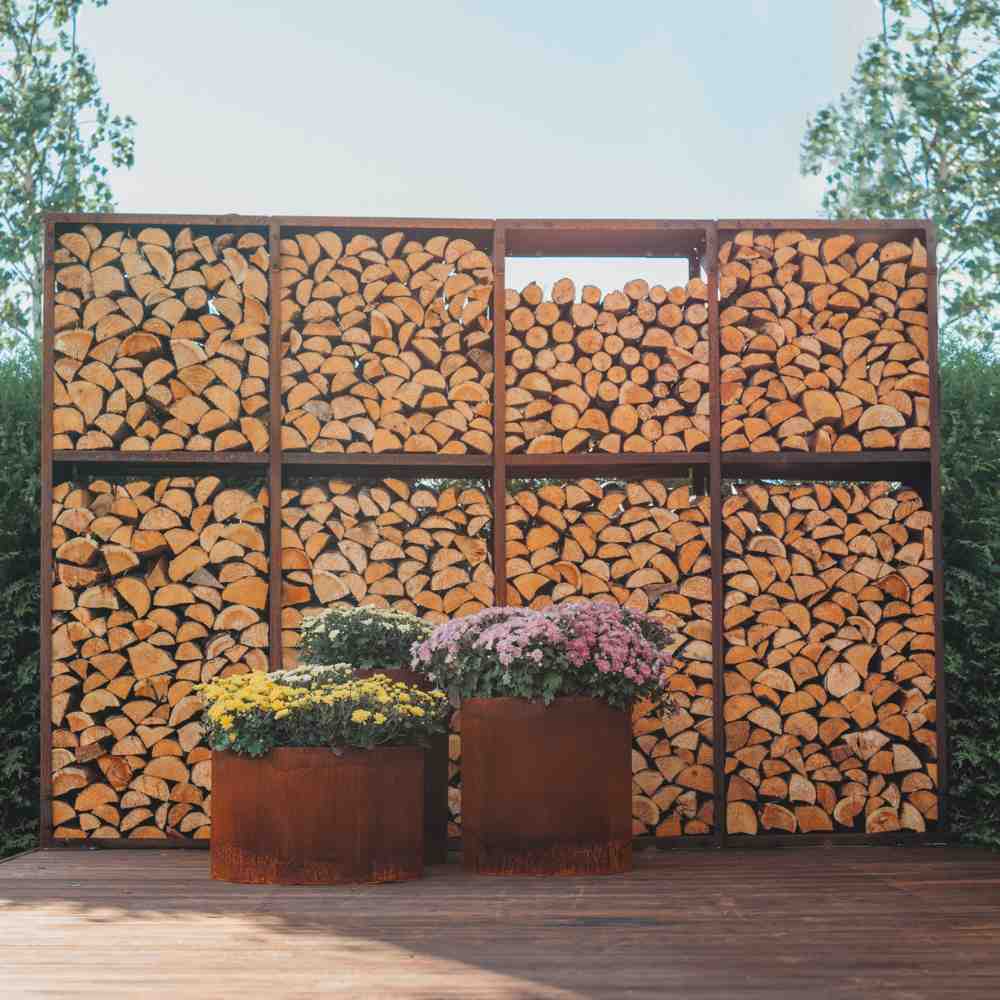 GrillSymbol WoodStock Wall Large Wood Storage in Corten Steel FirePit