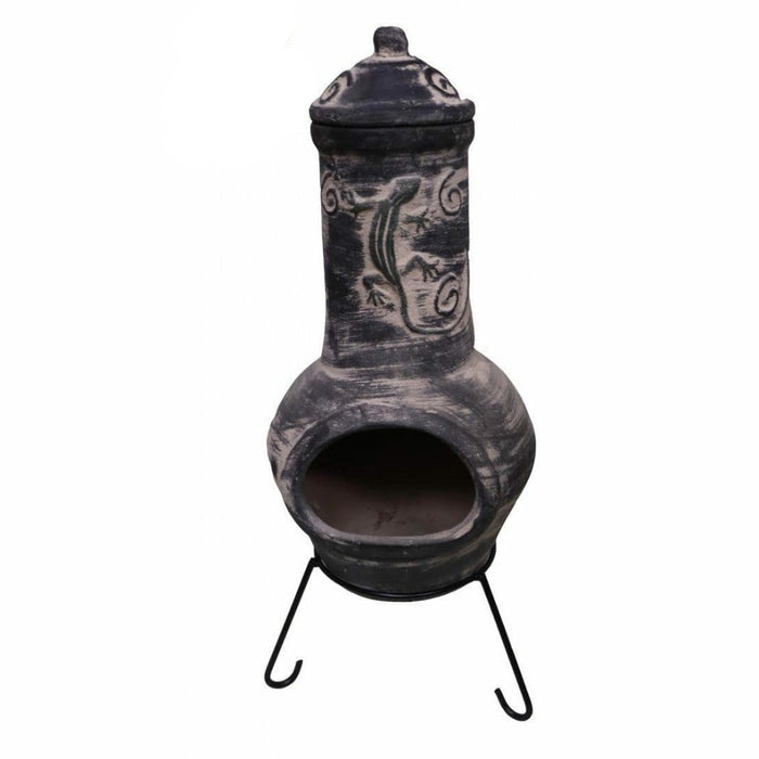 Gardeco Iguana Mexican Clay Chimenea Extra Large in Dark Grey inc Stand and Lid