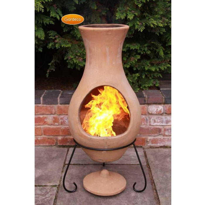 Gardeco Large Air Clay Chimenea in Natural Terracotta with Stand