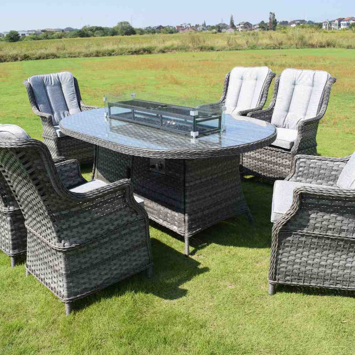 Oxwich 6 Seater Oval Gas Fire Pit Dining Set