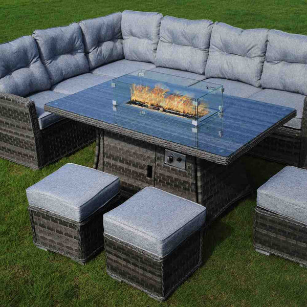 Rectangle Rattan Gas Fire Pit Table Set