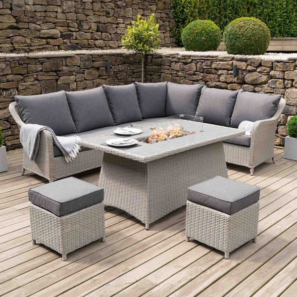 Antigua Rattan Gas Fire Pit Table Set