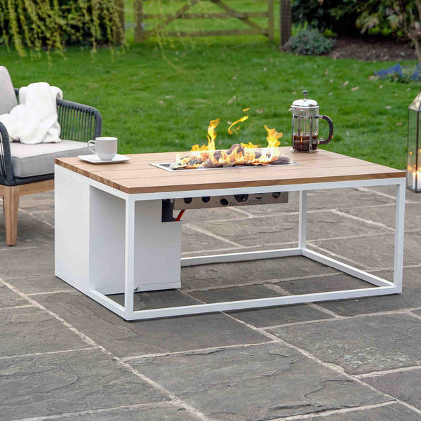 Cosiloft 120 Teak and white Gas Fire Pit Table