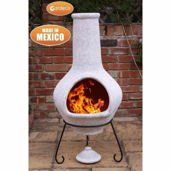 Gardeco Chimenea Gardeco Tibor Mexican Jumbo Clay Chimenea in Mottled Pale Grey with stand and lid
