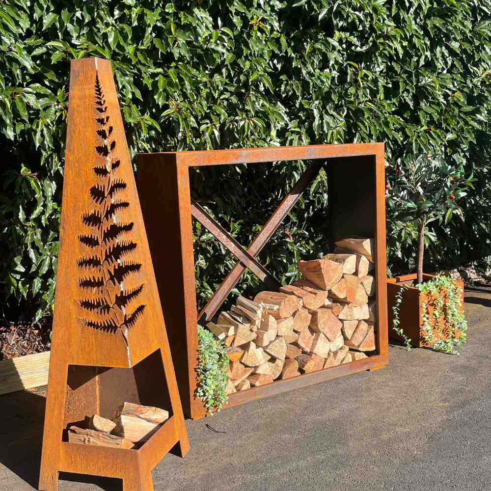 Weather It Corten Steel Log Store FirePit