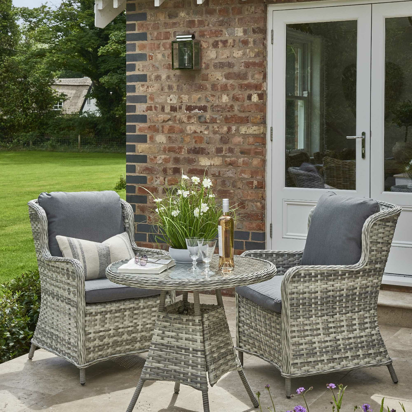 Outsunny Outdoor Bistro Light Grey Rattan Bistro Set Wroxham