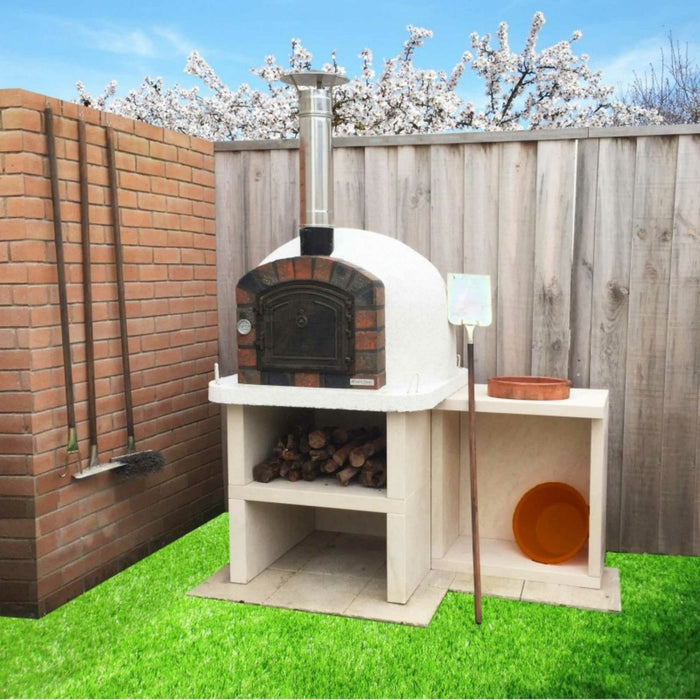 XclusiveDecor Premier Wood Fired Pizza Oven with Stand and Side Table