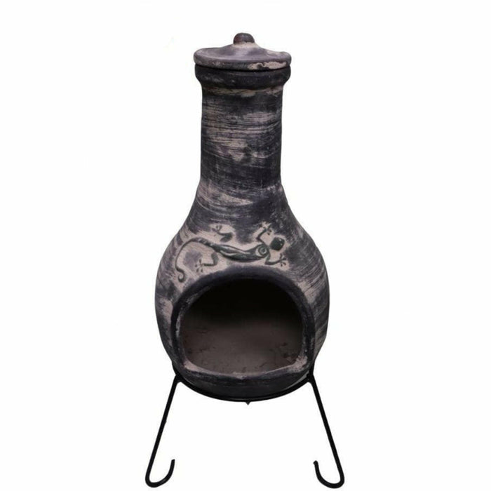 Gardeco Iguana Mexican Chimenea Extra-Large in Dark Grey, Iguana on Belly, Inc Stand and Lid