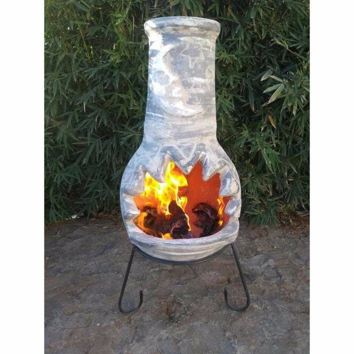 Gardeco Luna Mexican Chimenea Extra-Large in Pale Grey, Inc Stand and Lid