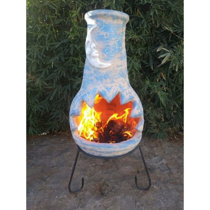 Gardeco Luna Mexican Chimenea Extra-large in Blue, Inc Stand and Lid