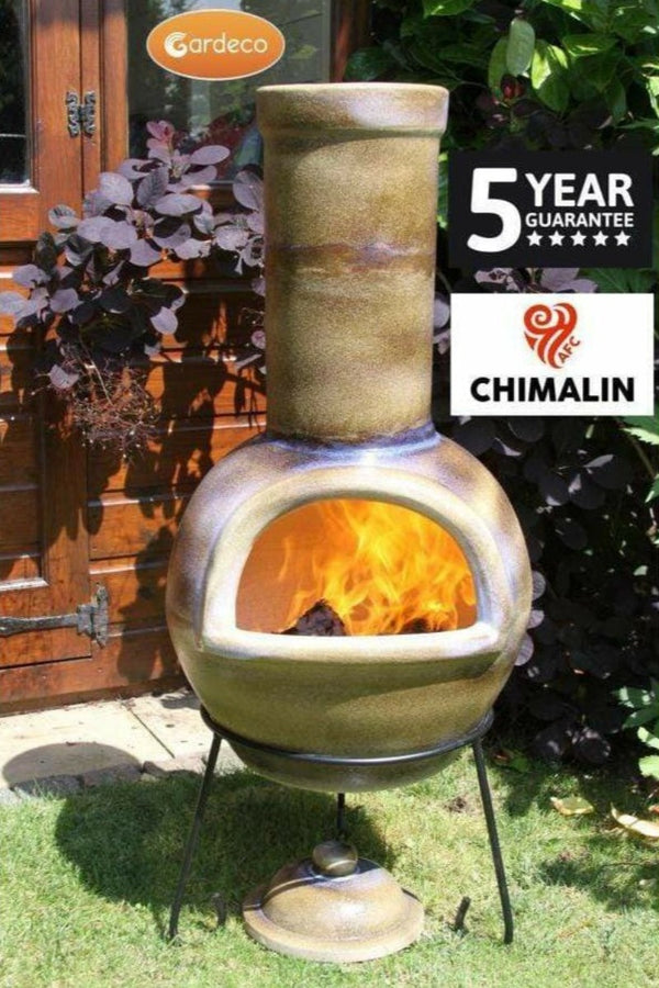 Gardeco Chimenea Gardeco Sempra large Chimenea in Glazed Brown Inc Stand and Lid