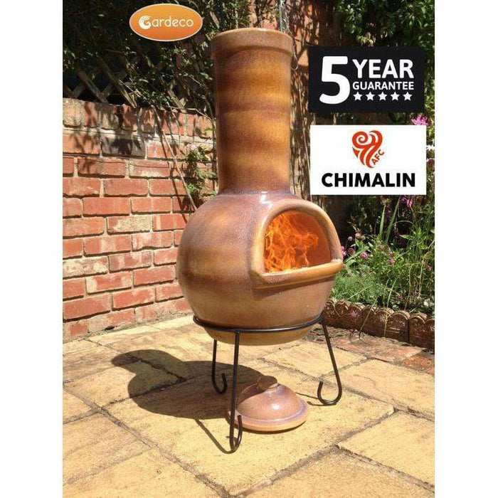 Gardeco Sempra Clay Chimenea Large in Glazed Caramel inc Stand and Lid