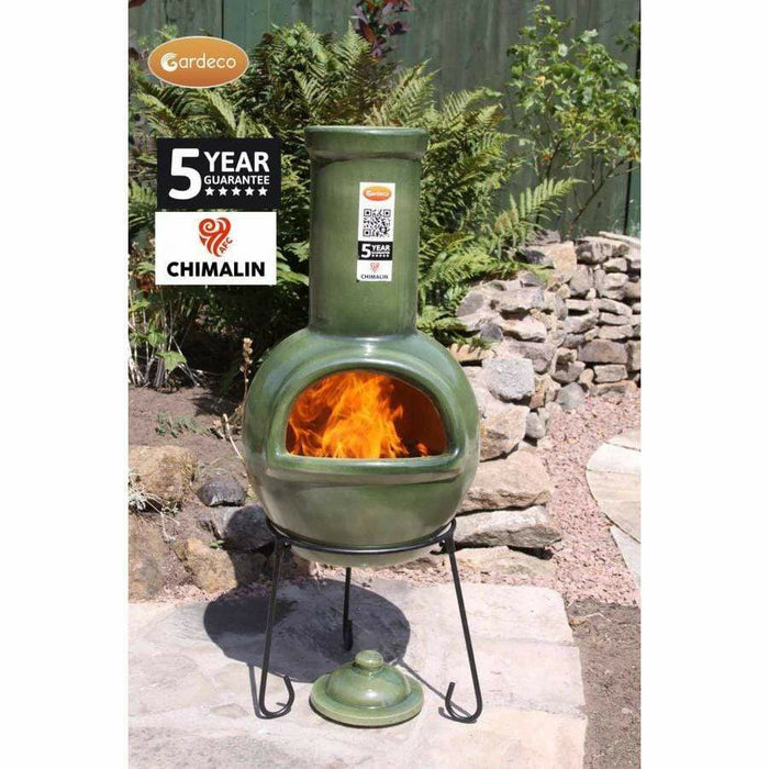 Gardeco Sempra Clay Chimenea Large in Glazed Green inc Stand and Lid