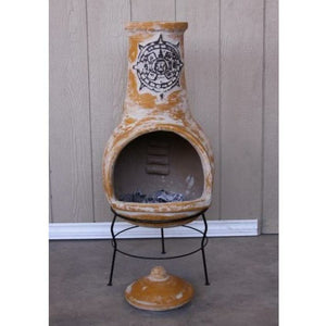 gardeco Chimenea Gardeco Tulum Mexican Chimenea Extra-Large in Yellow, Inc Stand and Lid