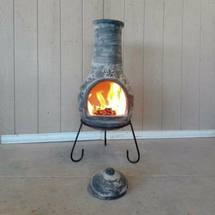 Gardeco Rana Mexican XLarge Clay Chimenea in Grey, inc Stand and Lid